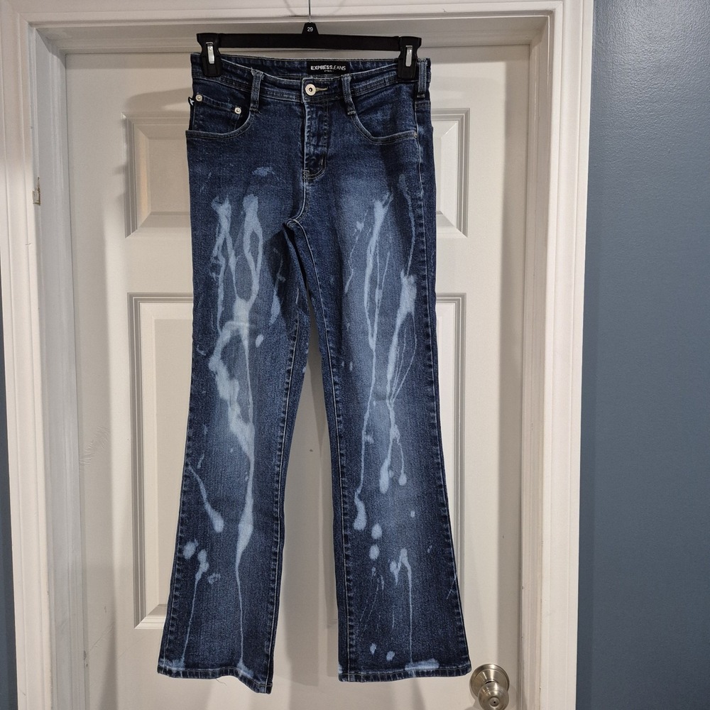 Vtg Express‎ Jeans Womens 5/6 Bootcut Flare Tie Dye Bleached Grunge Rave 90s Y2K